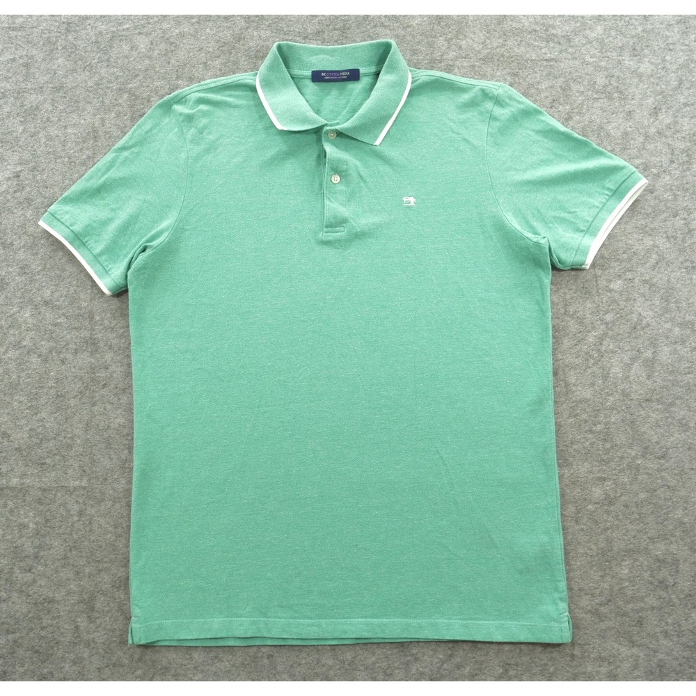 Scotch & Soda Polo Shirt Mens Large Green Logo Pique Short Sleeve